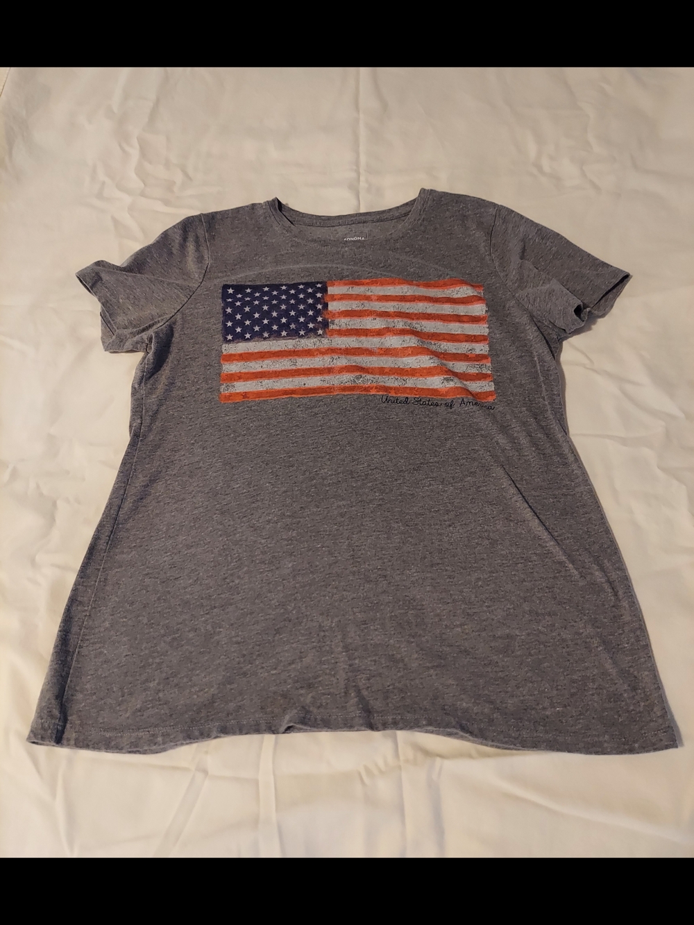 Sonoma Gray Tee with Distressed American Flag Graphic